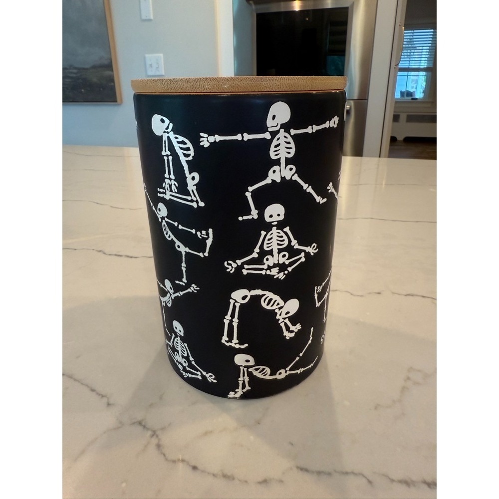 Eli+Ana Halloween Namaste‎ SKELETON Yoga Poses Ceramic Covered Canister 7.5" NEW - Picture 4 of 5